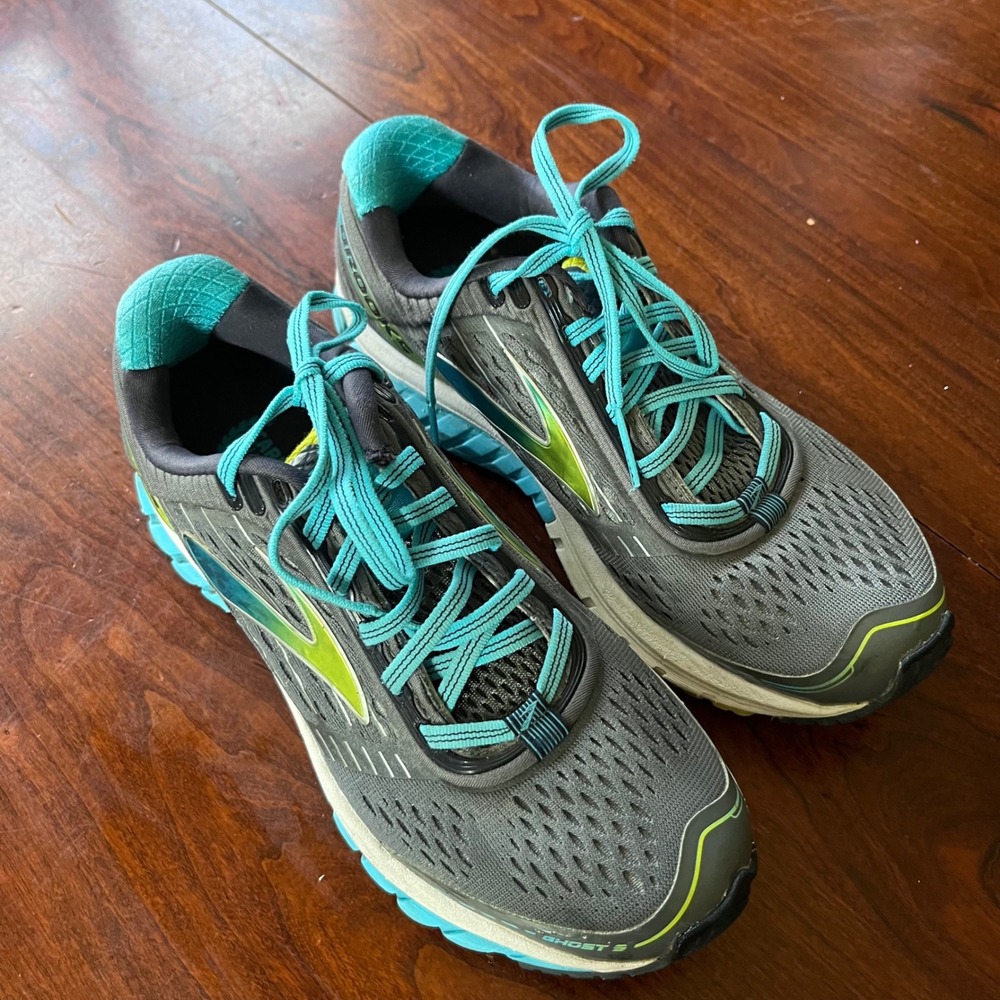 Brooks Ghost 9 Womens 7.5 Running Shoes Gray Blue‎ Lime 1202251B151